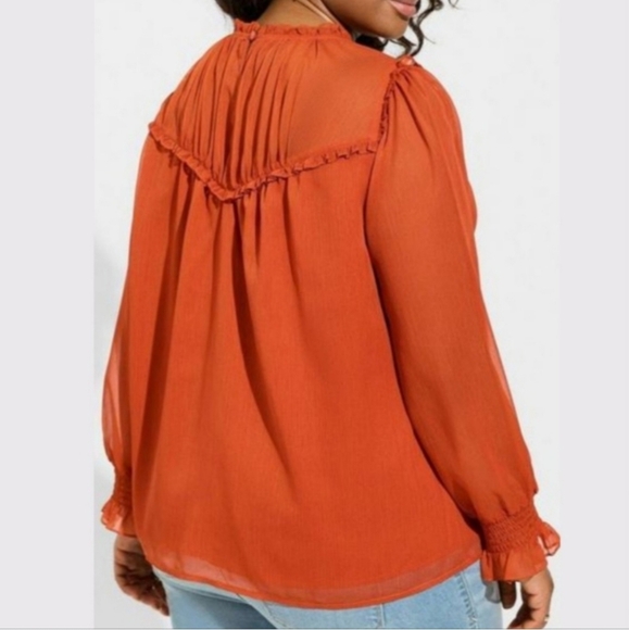 Torrid Burnt Orange Sheer Ruffle Blouse 3X - Picture 2 of 7